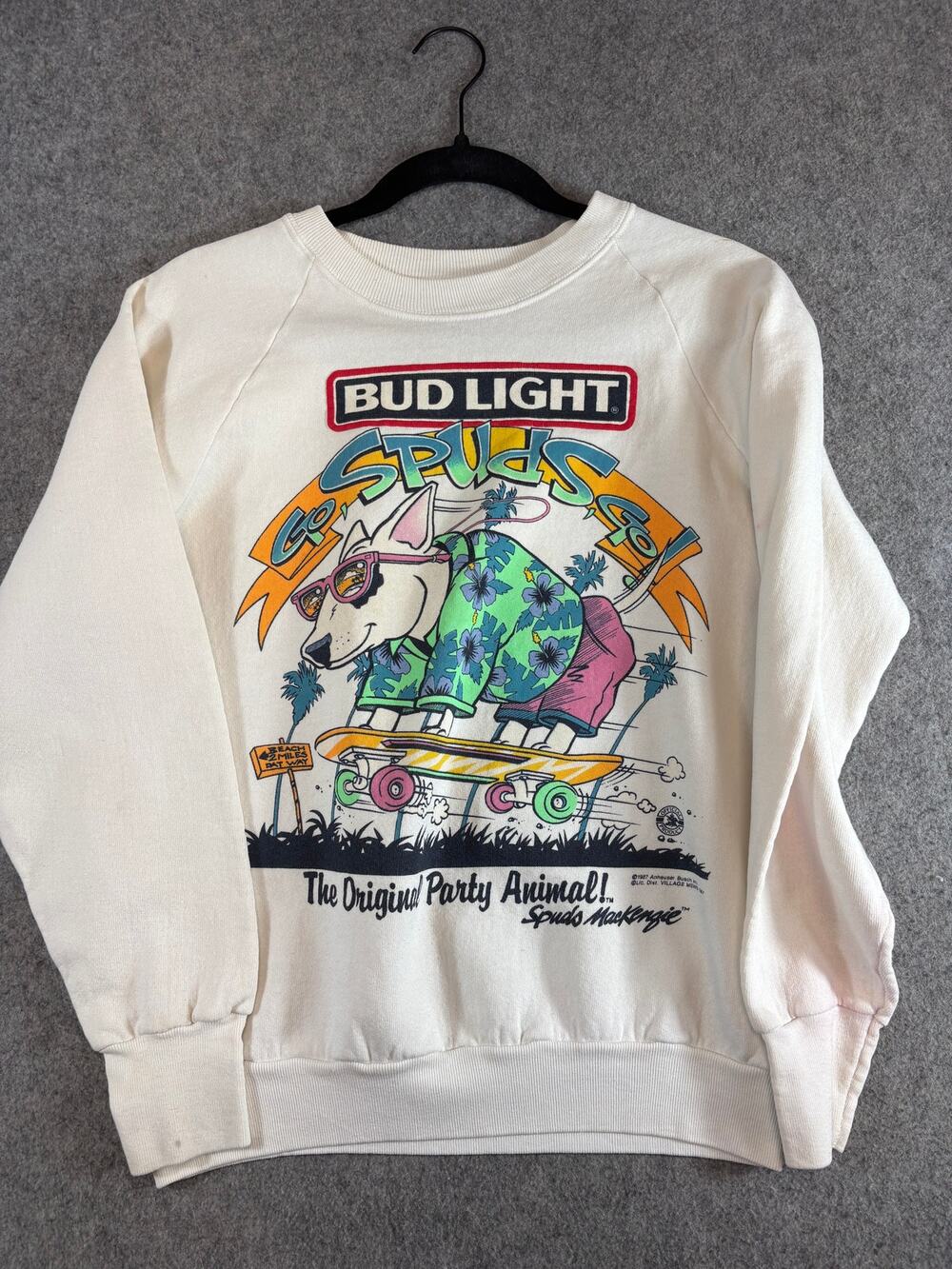 Vintage 80s Bud Light Spuds MacKenzie Sweatshirt Mens Medium White Crewneck